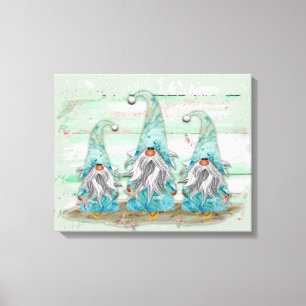 Tropische Blaue Wasserfarbe Strand Gnome Leinwanddruck
