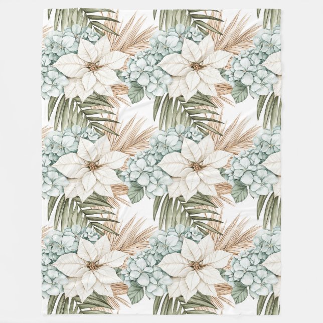 Tropische blaue weiße Blumen   Fleecedecke (Vorderseite)
