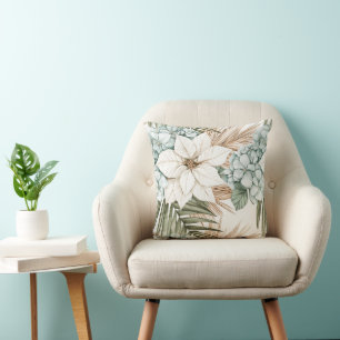 Tropische blaue weiße Blumen Kissen