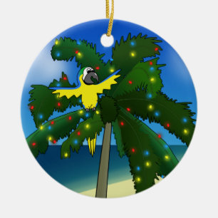 Tropische Blauund Goldmacaw-Weihnachtsverzierung Keramikornament