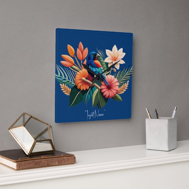 Tropische Bliss: Eine lebendige Fusion der Flora Quadratische Wanduhr (Büro)