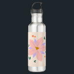 Tropische Blume | 02 Edelstahlflasche<br><div class="desc">Tropische Blume - Blütenkunst - pastellgelber Hintergrund,  rot-rosa Blume,  lila Blätter - Pastellfarben.</div>