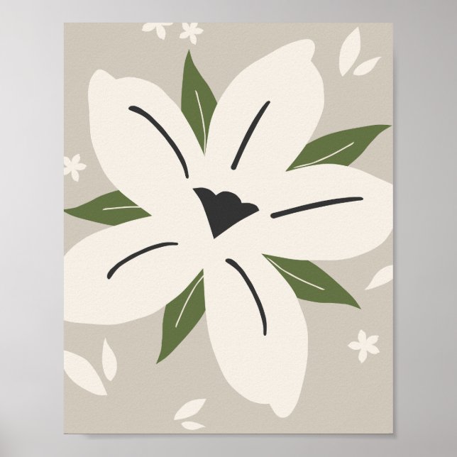Tropische Blume 04 Creme auf Beige Botanisch Poster (Vorne)