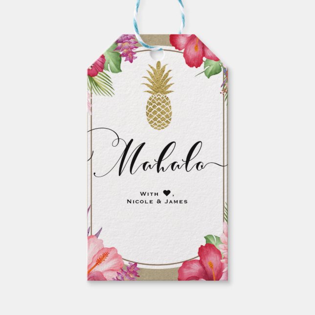 Tropische Blume Ananas Chic MAHALO ALOHA Geschenkanhänger (Vorderseite)
