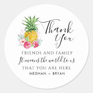 Tropische Blume Ananas Danke Hochzeit Runder Aufkleber