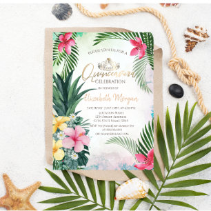 Tropische Blume Ananas Palme Sommer Quinceañera Einladung