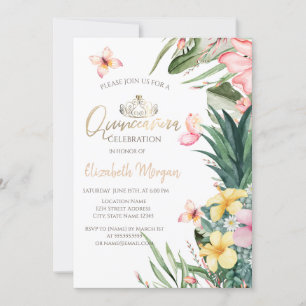 Tropische Blume Ananas-Schmetterlinge Quinceañera Einladung
