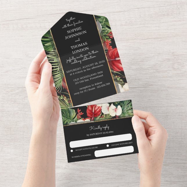 Tropische Blume auf einer Hochzeit All In One Einladung (Abreißtisch)
