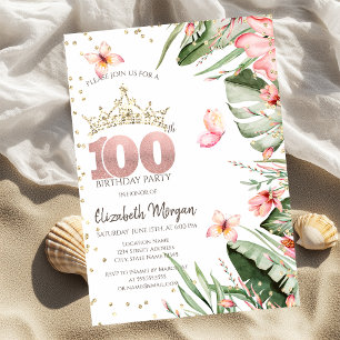 Tropische Blume Blätter Diamonds 100. Geburtstag Einladung