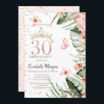 Tropische Blume Blätter Diamonds 30. Geburtstag Einladung<br><div class="desc">Goldtiara,  tropische Blume und Diamanten auf weißem Hintergrund.</div>