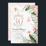 Tropische Blume Blätter Diamonds 30. Geburtstag Einladung<br><div class="desc">Goldtiara,  tropische Blume und Diamanten auf weißem Hintergrund.</div>