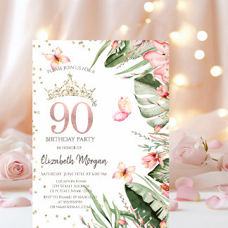 Tropische Blume Blätter Diamonds 90. Geburtstag Einladung