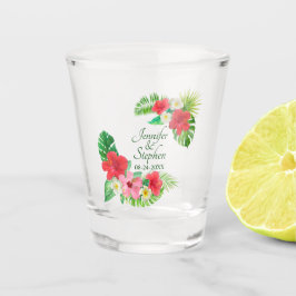 Tropische Blume Blätter Hochzeit Schnapsglas