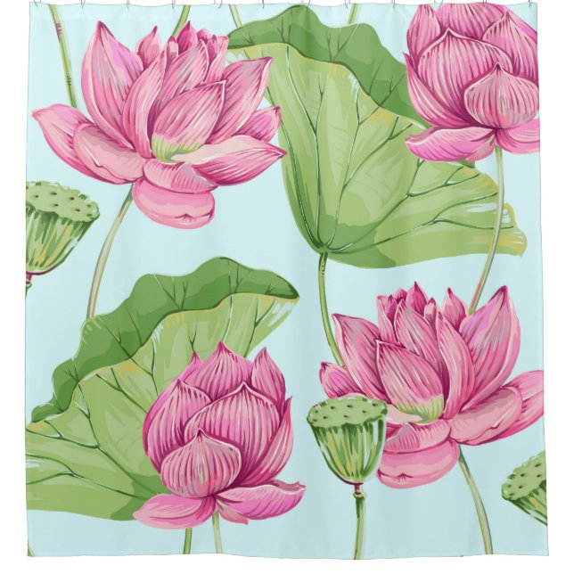 Tropische Blume, Blätter, Rosa Lotus,  Duschvorhang (Vorderseite)