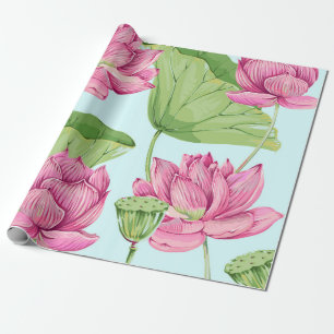 Tropische Blume, Blätter, Rosa Lotus, Geschenkpapier