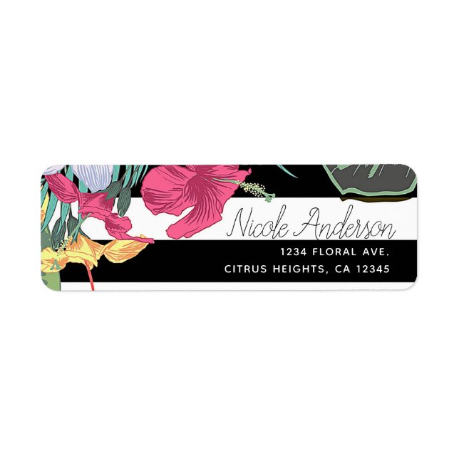 Tropische Blume Blätter Schwarz-weiße Streifen (Vorne)