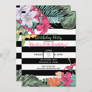 Tropische Blume Blätter Schwarz-weiße Streifen Einladung