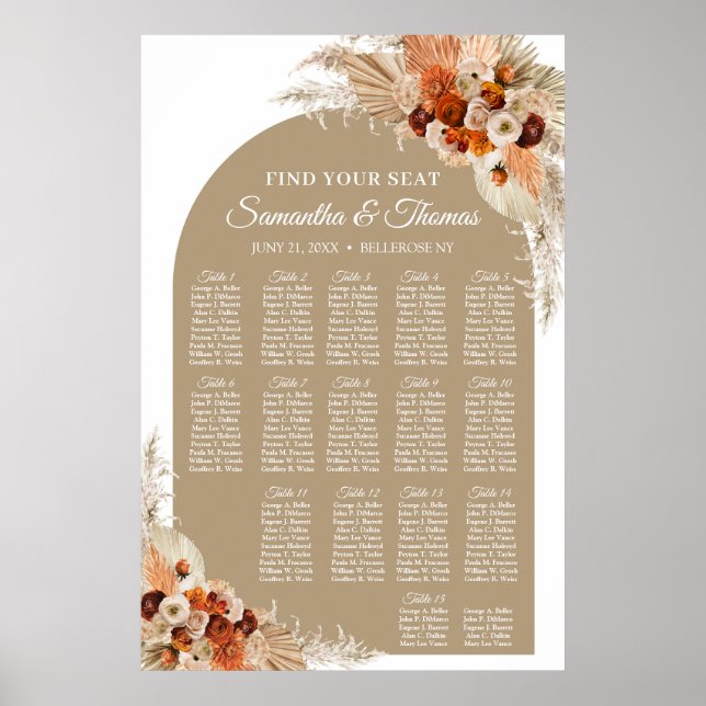 Tropische Blume Boho Boho Boca Terracotta Pampas G Poster (Vorne)