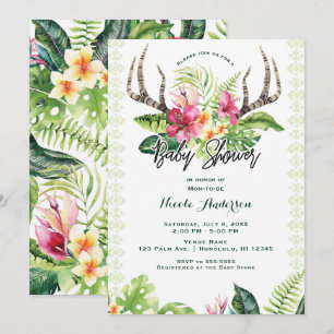 Tropische Blume Boho Rustic Antler Babydusche Einladung