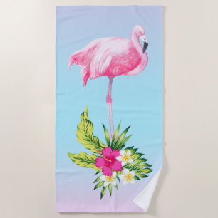 Tropische Blume Bouquet & Pink Flamingo Strandtuch