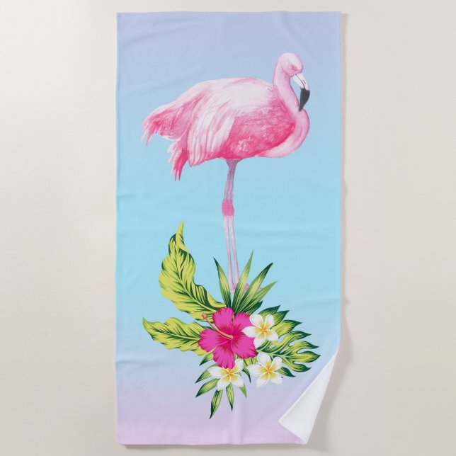Tropische Blume Bouquet & Pink Flamingo Strandtuch (Vorderseite)