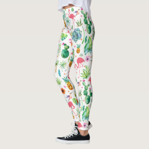 Tropische Blume Cactus & Flamingos Muster Leggings