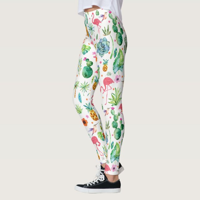 Tropische Blume Cactus & Flamingos Muster Leggings (Links)