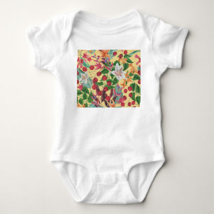 Tropische Blume Cherry: Aquarellfarbene Nahtlose S Baby Strampler