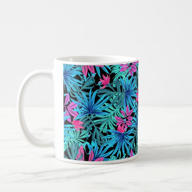 Tropische Blume der Blue & Pink Coffee Cup-Tasse Kaffeetasse (Links)