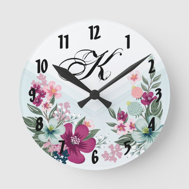 Tropische Blume der personalisierten Wall-Uhr auf  Runde Wanduhr (Vorderseite)