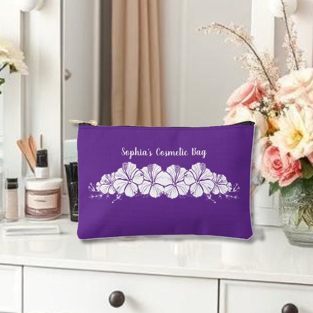 Tropische Blume des hawaiianischen Hibiskus Lila Zubehörtasche (Hawaiian, Islander Summer, Beach, purple cosmetic bag
)
