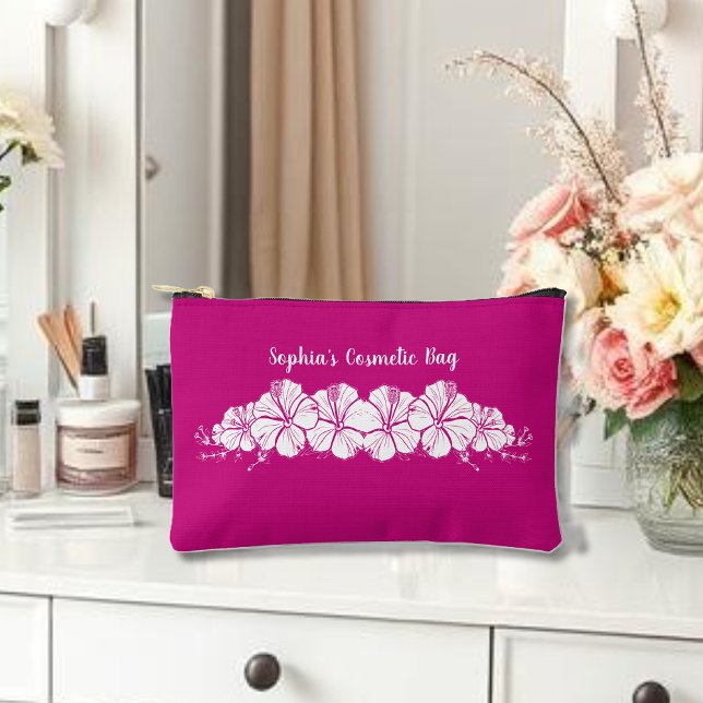 Tropische Blume des hawaiianischen Hibiskus rosa Zubehörtasche (Hawaiian Tropical Flowers, Islander, pink cosmetic bag)