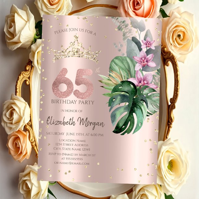 Tropische Blume Diamonds Rose Gold 65. Geburtstag Einladung (Von Creator hochgeladen)