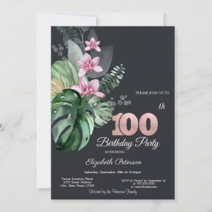 Tropische Blume Dunkel 100. Geburtstag Einladung