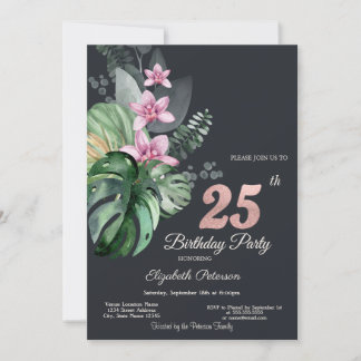 Tropische Blume Dunkel 25. Geburtstag Einladung