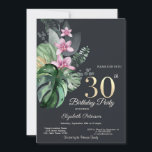 Tropische Blume Dunkel 30. Geburtstag Einladung<br><div class="desc">Tropische Blume auf schwarzem Hintergrund.</div>
