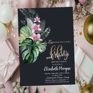Tropische Blume Dunkel 50. Geburtstag Einladung