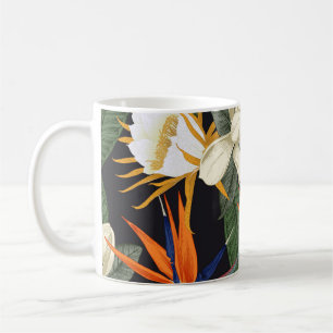 Tropische Blume, dunkler Hintergrund, nahtlos blüh Kaffeetasse
