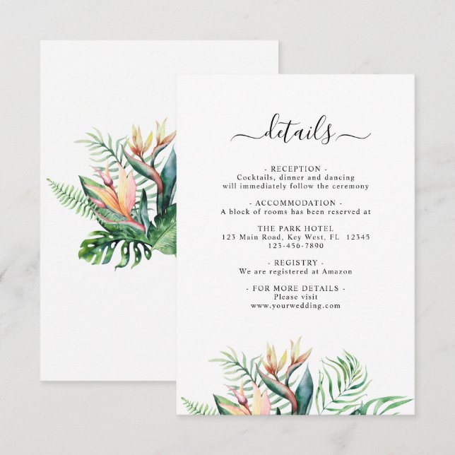Tropische Blume - Eintrittskarte für Hochzeiten Begleitkarte (Vorne/Hinten)