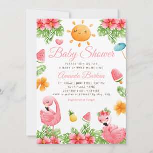 Tropische Blume Flamingo Beach Girl Babydusche Einladung