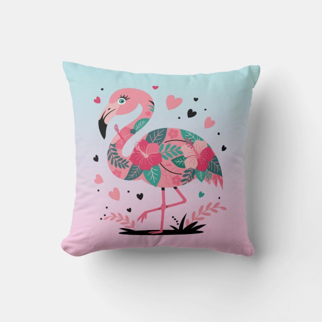 Tropische Blume Flamingo Kissen (Vorderseite)