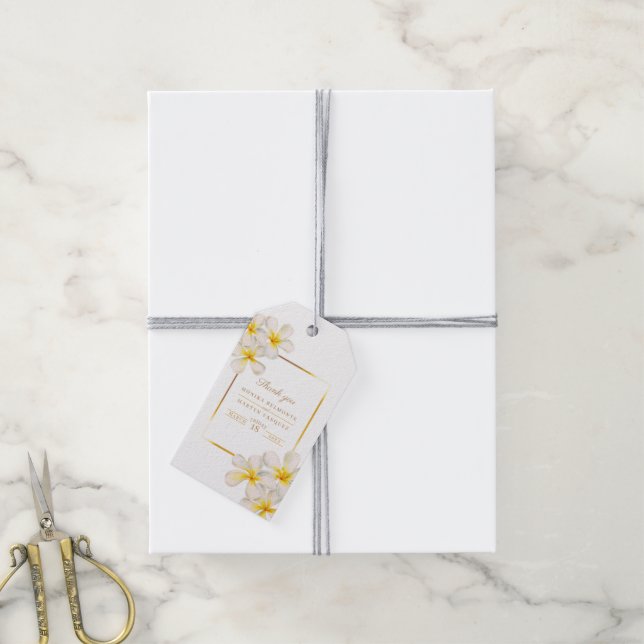 Tropische Blume Frangipani Hochzeit Geschenkanhänger (Mit Garn)