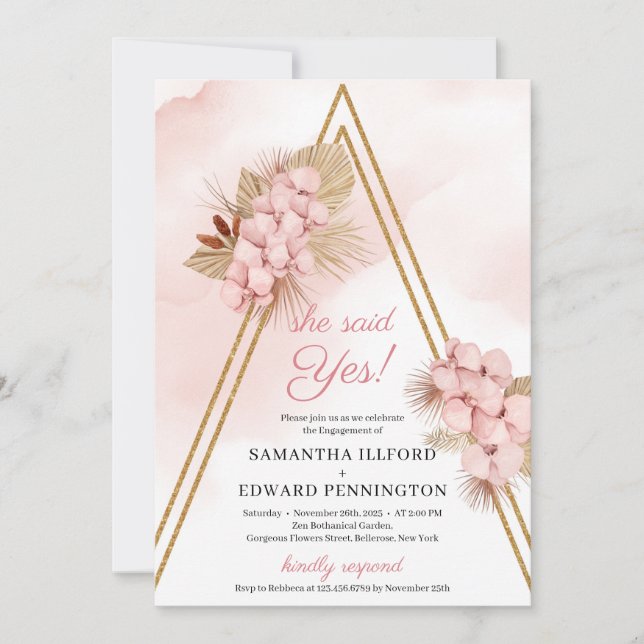 Tropische Blume getrocknet, sagte sie ja Verlobung Einladung (Vorderseite)