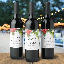 Tropische Blume Grünpflanzen Personalisiert Weinetikett