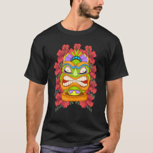 Tropische Blume Hawaii Tiki Maske Totem Polynesisc T-Shirt