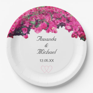 Tropische Blume & Herzen Pappteller