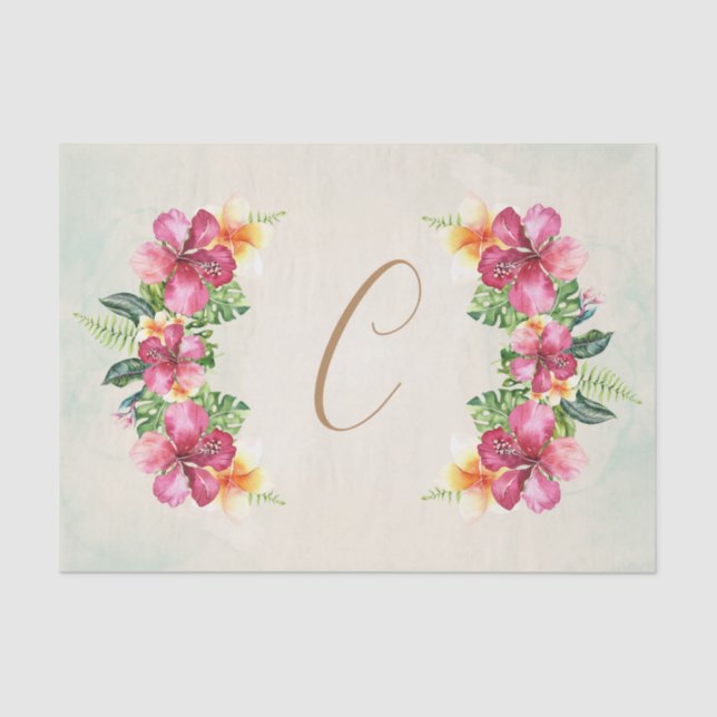 Tropische Blume Hibiskus Plumeria Flora Elegante Seidenpapier (Vorderseite)