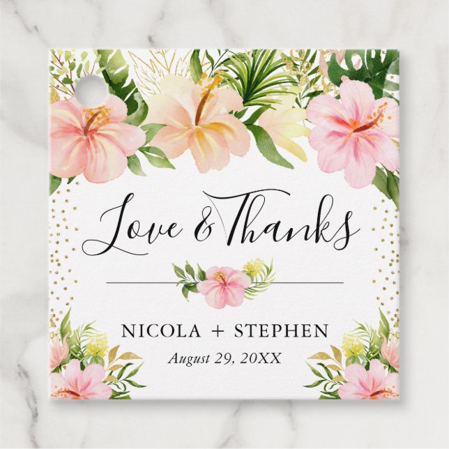 Tropische Blume Hochzeit Geschenkanhänger (Vorderseite)