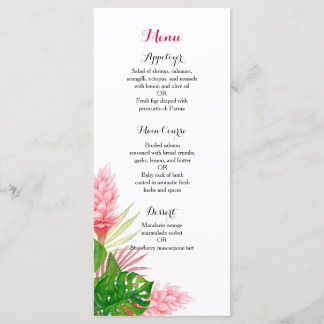 Tropische Blume Hochzeitsmenü Menükarte