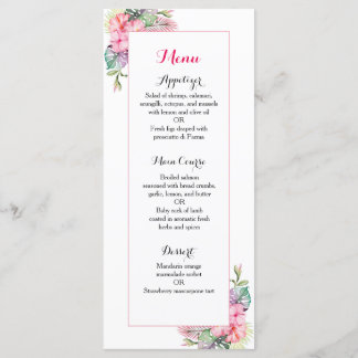 Tropische Blume Hochzeitsmenü Menükarte